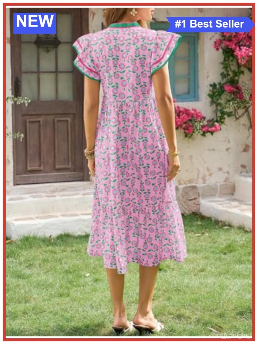 Womens Floral Midi Dress Cap Sleeve V Neck Sundress - Picture 2 of 6